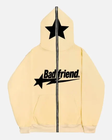 Bad Friend Full Zipper Hoodie Beige/Black