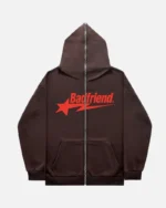 Bad Friend Full Zipper Hoodie Brown/Red