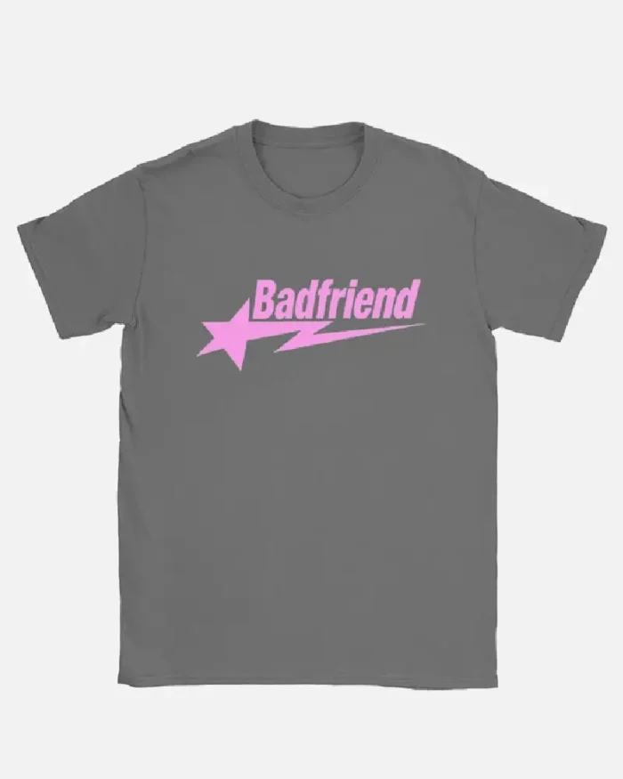 Bad Friend Letter Print Shirt Dark Grey/Pink