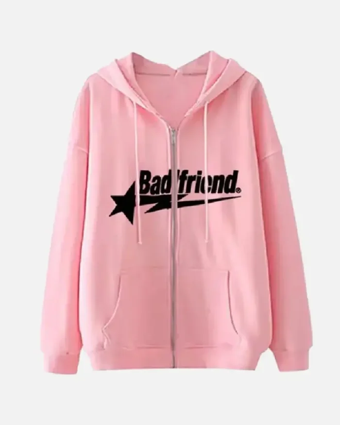 Bad Friend Zip Hoodie Pink